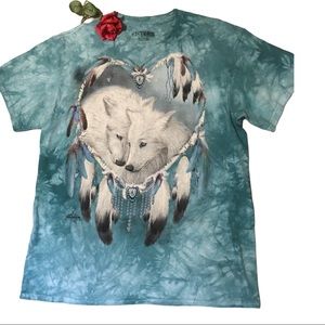 3-D Tees by the mountain Wolves Lg 42/44 Teal Graphics dream catcher